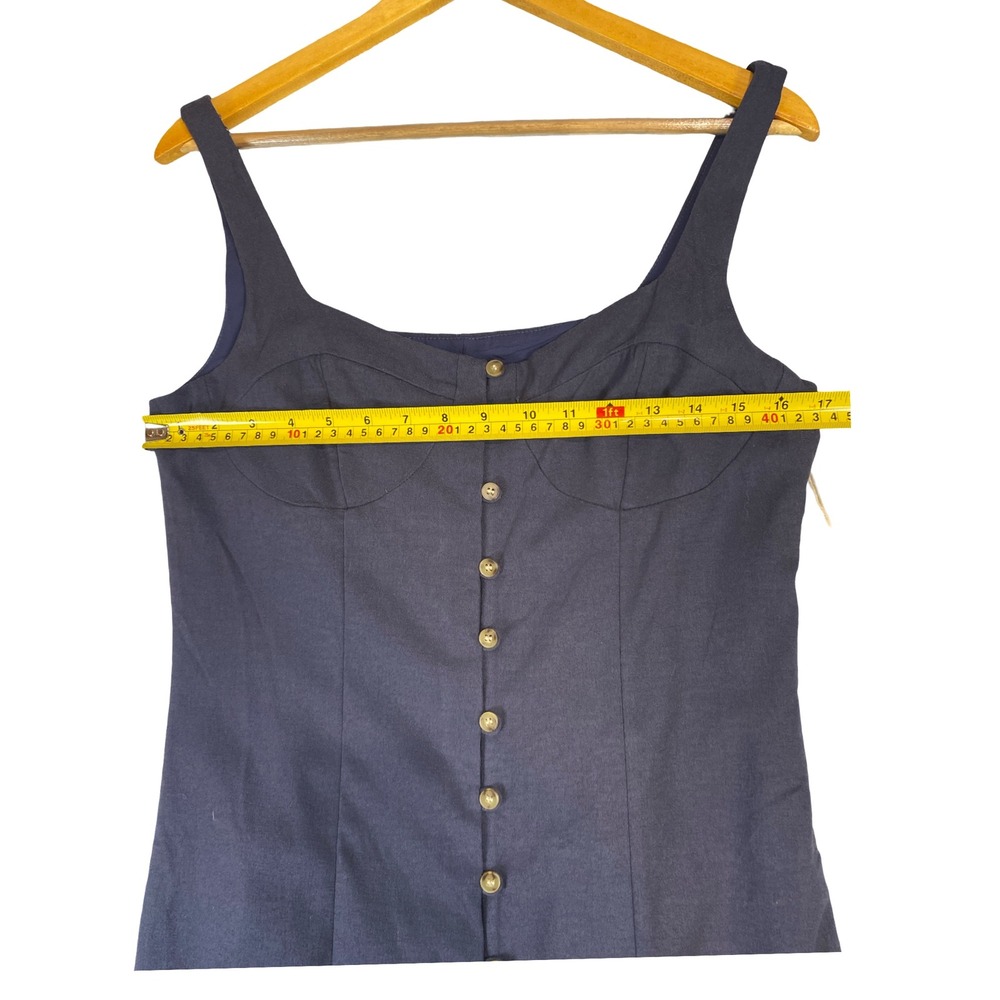 Lumiere Navy Blue Button Front Bustier Midi Dress Womens Large Sleeveless Sheath - Picture 7 of 13